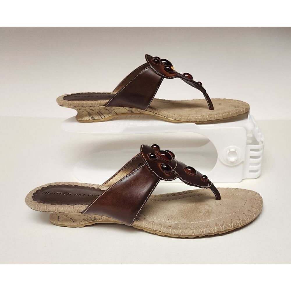 Montego Bay Club Sabrina Gemstones & Leather Flip Flops Sandal Shoes Size 6